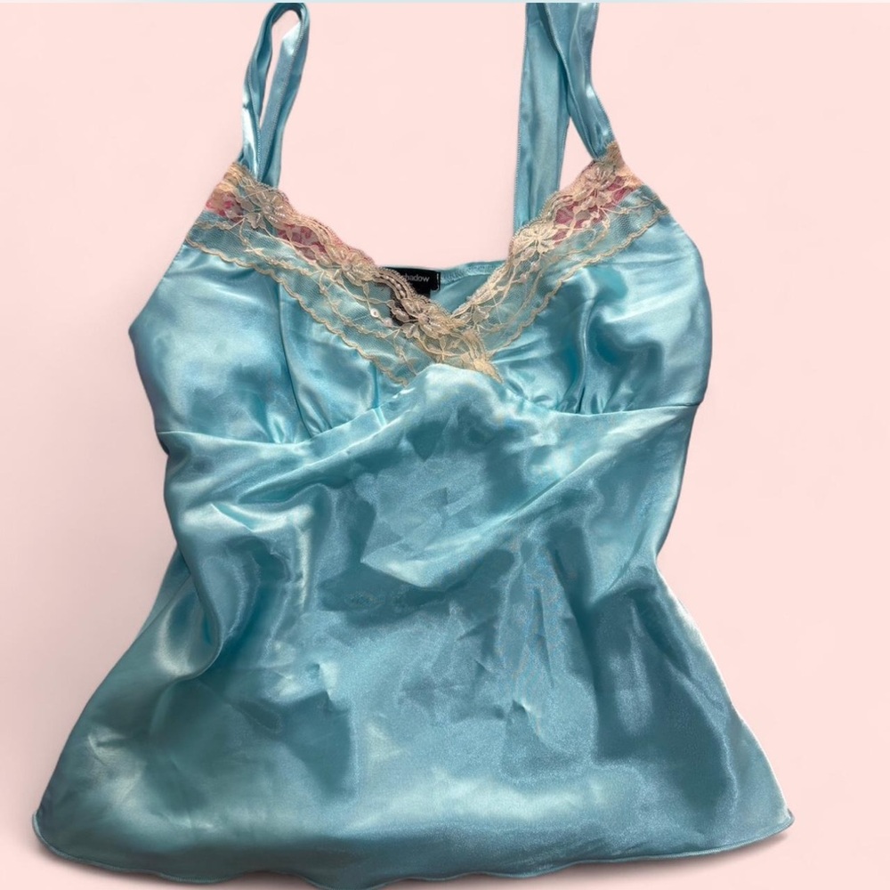 Eyeshadow Teal Satin Top with Lace
